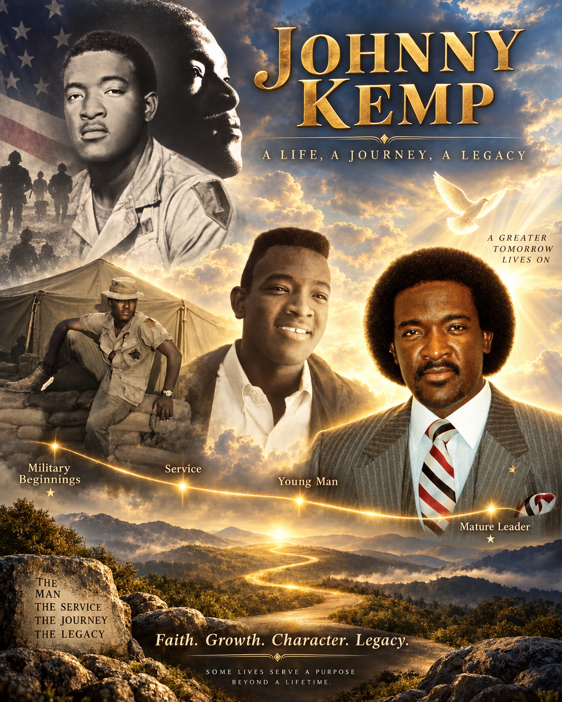 Johnny Kemp military service and life journey collage