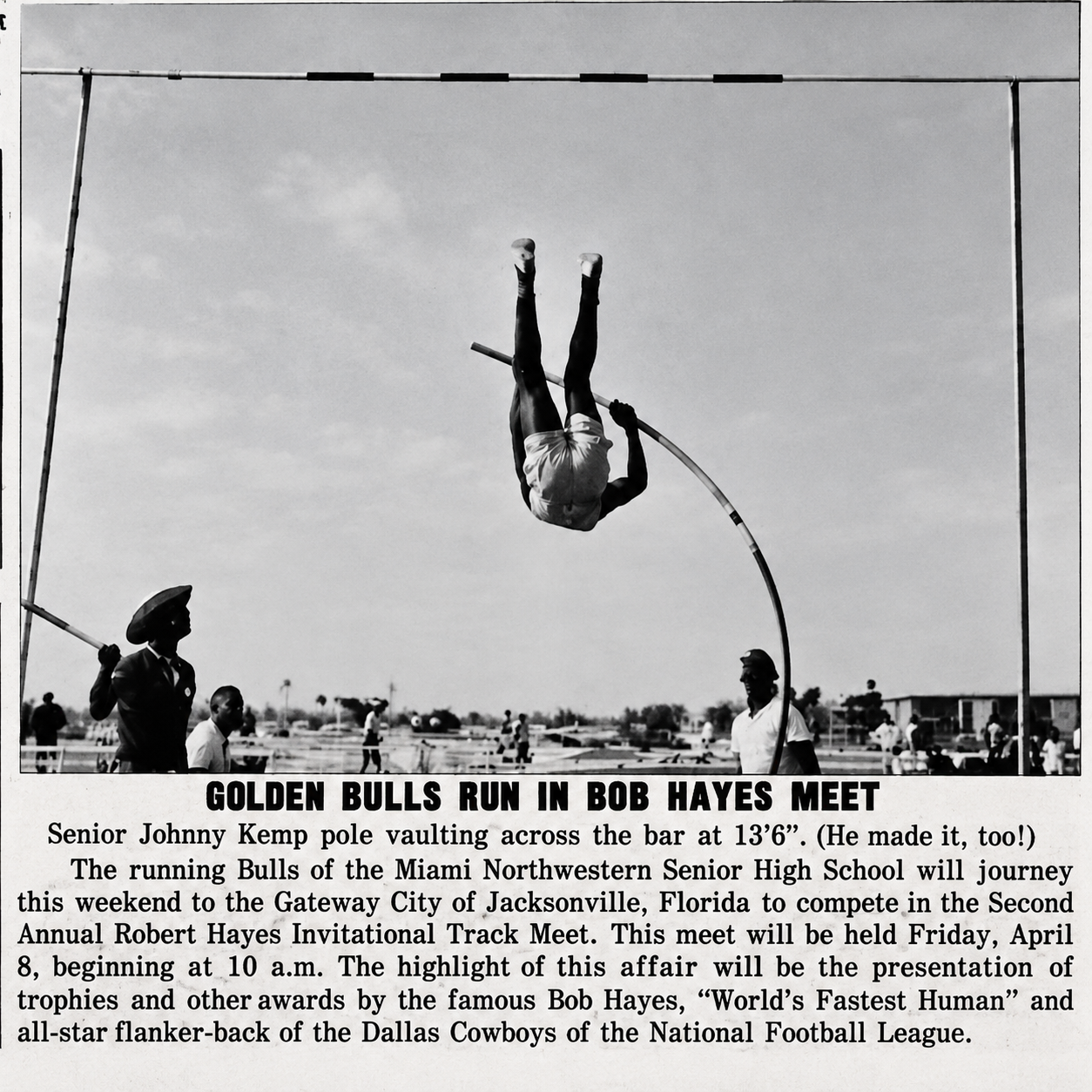 Johnny Kemp pole-vaulting at the Bob Hayes Meet