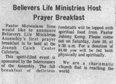 Prayer breakfast newspaper clipping